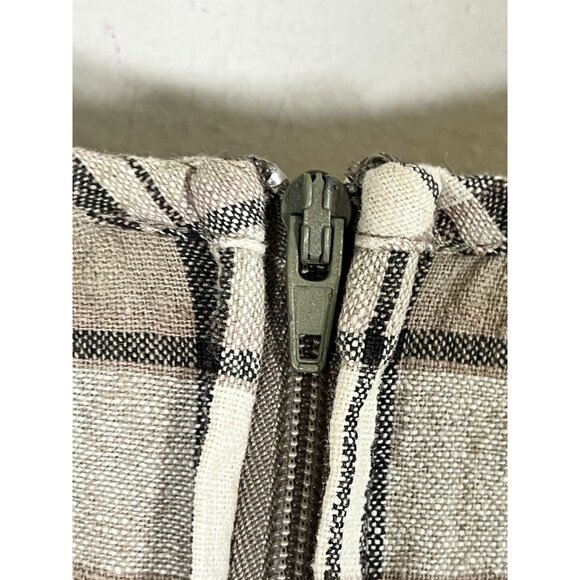 Retro Linen Plaid Dress Tan 22 Neutral Festive Holiday Classic Chic Preppy 80s - Picture 9 of 11